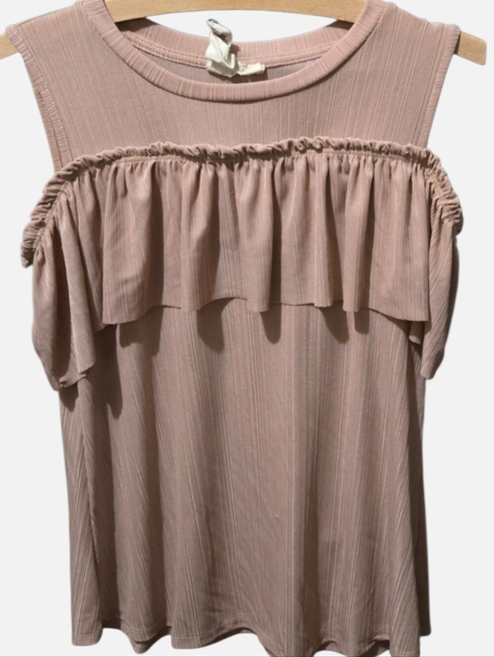 Blu Pepper Blush Pink Ribbed Cold Shoulder Ruffle Top Medium